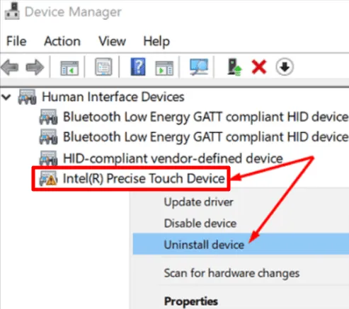 réinstaller intel touch device
