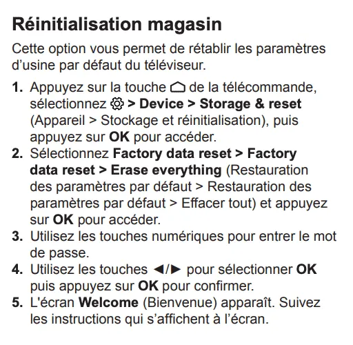 réinitialisation usine tv thomson