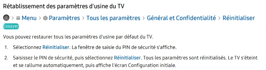reinitialiser tv samsung après 2022