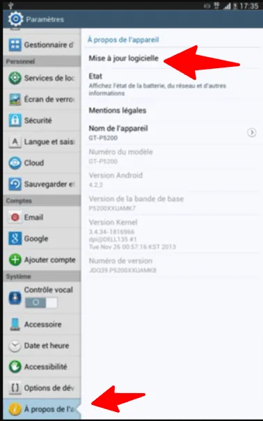 Mettre à jour tablette samsung