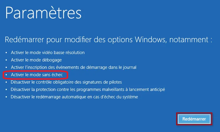 Comment entrer en mode sans echec