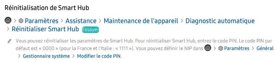 reinitialiser smart hub tv samsung