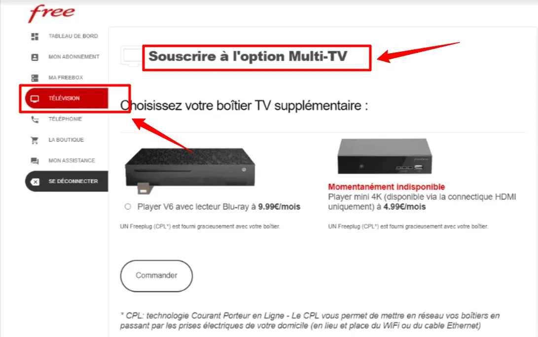 souscrire à l'option multi-tv de free