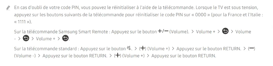 reinitialiser code pin tv samsung