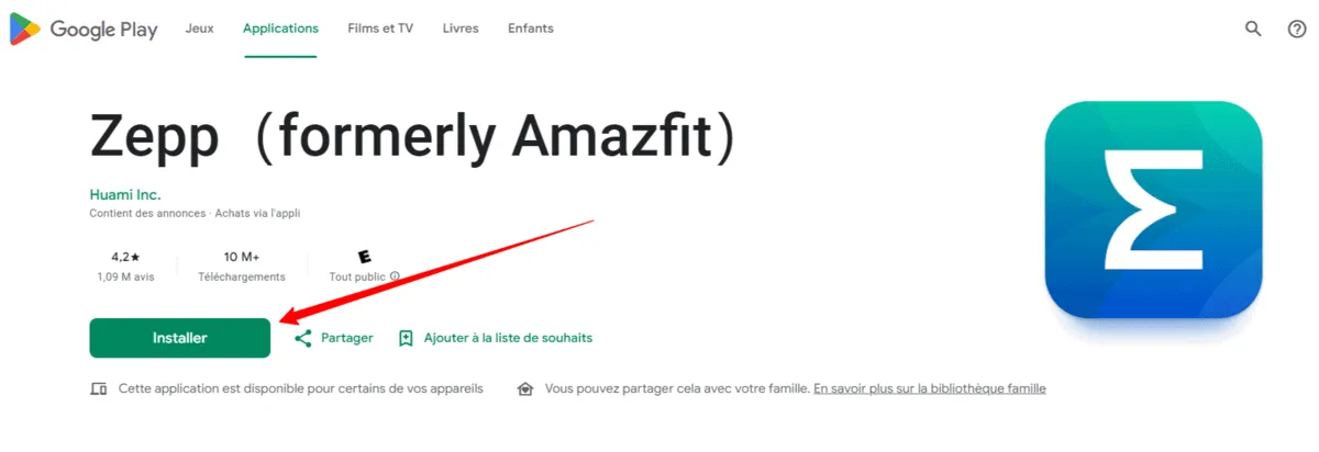 Application de gestion montre Amazfit