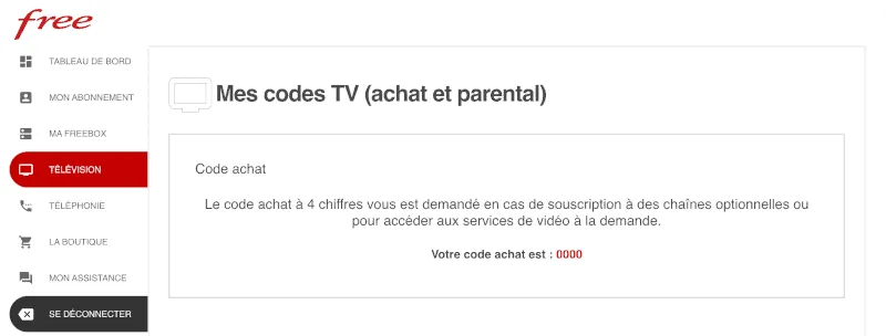 code achat tv freebox