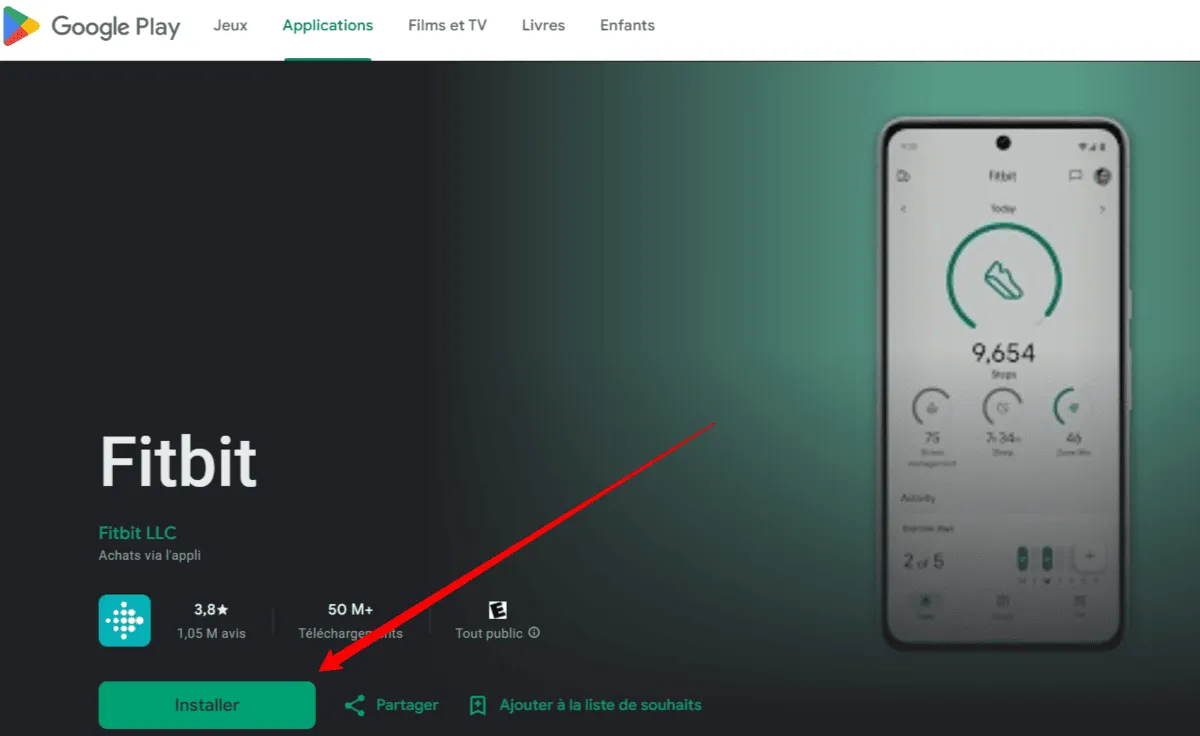 Installer application fitbit