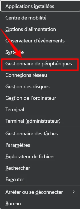 Accéder au gestionnaire de périphérique windows