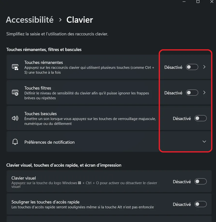 Comment accéder aux facilités d'accès des claviers
